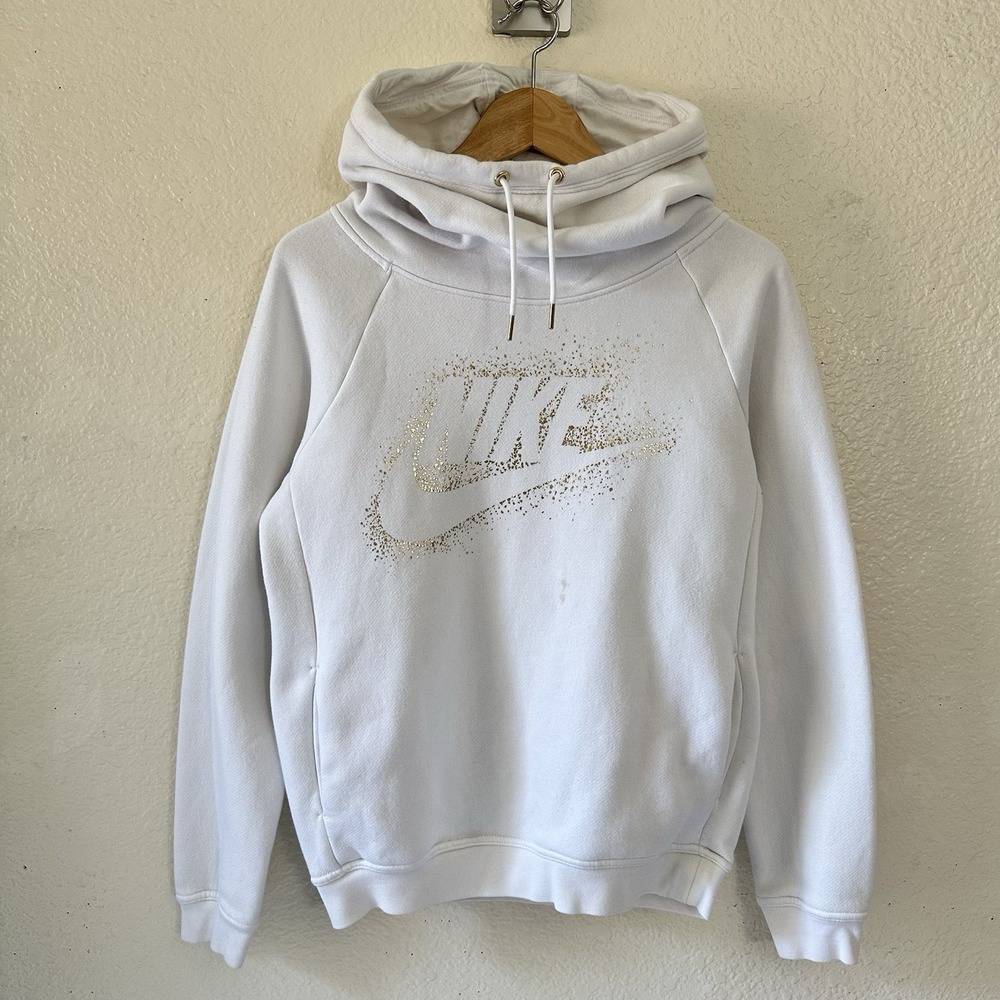 Nike Hoodie Womens Small Ivory Pullover Sweatshirt Funnel Neck Pockets